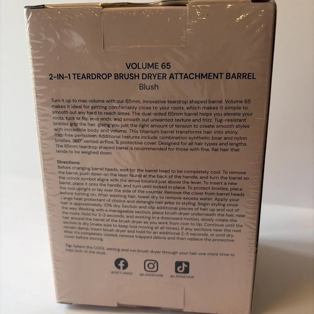 L'ange Hair Volume 65 2-in-1 Teardrop Brush Dryer Attachment Barre1 New